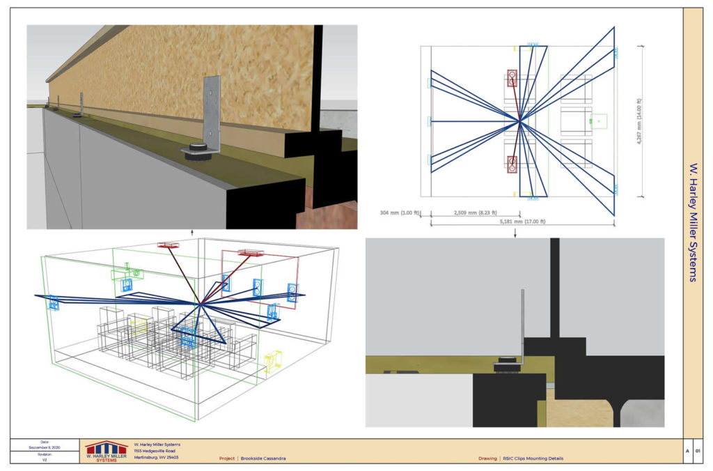 Home theater design drawings with speaker placement and room sections